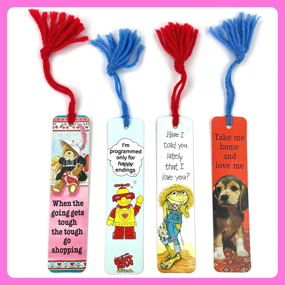 Vintage 80s Bookmarks Lot‎ Sunshine Thoughts Robotman Frog Puppy Antioch Tassels
